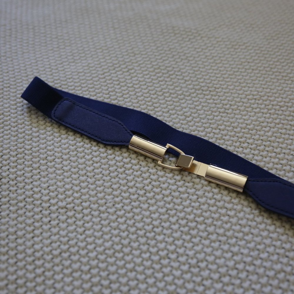 Navy Blue Stretchy Waist Belt w/ Gold Clasp, Sm-Md
